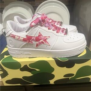 Bape White and Pink Camo Sneakers